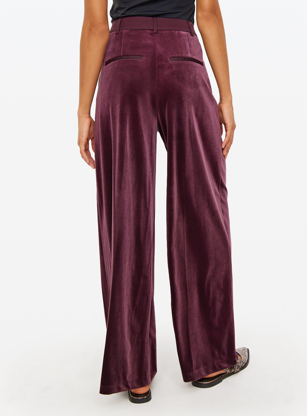 Burgundy Ultra Wide Velvet Tailored Trousers 6L - Image 4 thumbnail